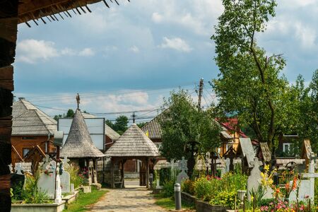 The entrance to Ieud hill Church, Maramures Romaniaの写真素材