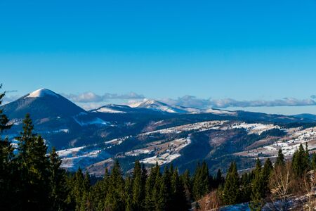 The landscape of the Rodnei Mountains and Calimani Mountains, Vatra Dornei, Romaniaの写真素材