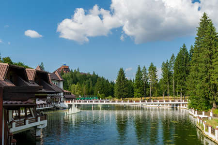 Artesian fountain from the Miorita lake, Poiana Brasov, Romaniaのeditorial素材