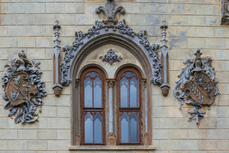 A neo-gothic window from Sturdza Castle, Miclauseni, Romania
