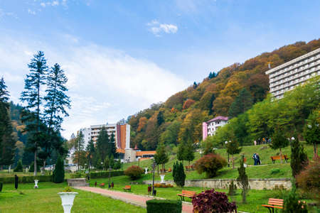 The Central Park of Slanic Moldova, Bacau, Romaniaのeditorial素材
