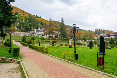 The Central Park of Slanic Moldova, Bacau, Romaniaのeditorial素材