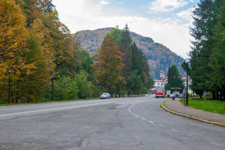The way that leads to the Central Park of Slanic Moldova, Bacau, Romaniaのeditorial素材
