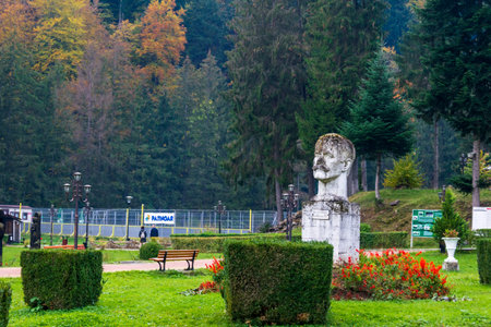 Statue In The Central Park of Slanic Moldova, Bacau, Romaniaのeditorial素材