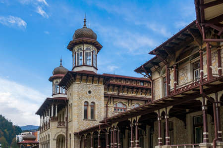 The Towers of the Casino From Slanic Moldova, Bacau, Romaniaのeditorial素材
