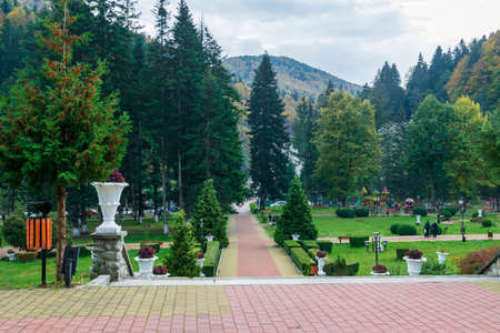 The Central Park of Slanic Moldova, Bacau, Romaniaのeditorial素材