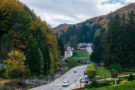 The Road Close to Slanic Moldova Central Park, Bacau, Romaniaのeditorial素材