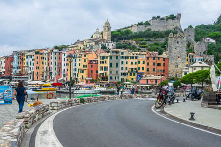 The Church of San Lorenzo and colorful buildings from Porto Venere, La Spezia, Italyのeditorial素材