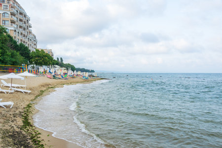 The Black Sea beach with hotels in Varna, Bulgariaのeditorial素材