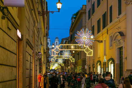 Buildings in Rome Decorated for Holidays, Italyのeditorial素材