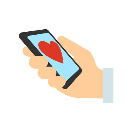 Telephone with a picture of a heart in a man's hand. vector illustrationのイラスト素材