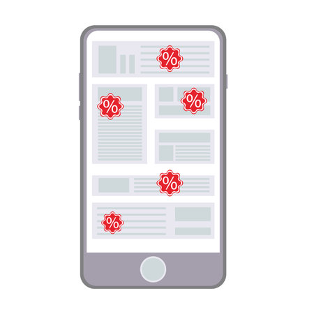 Newspaper with discounts on a smartphone. vector illustrationのイラスト素材