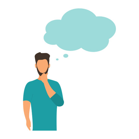 Flat style. Talking person. Man with thoughts on a white background. Illustrationのイラスト素材