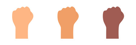 Set of fists of different shades on a white background. Illustrationのイラスト素材