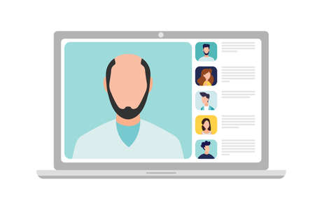 Conference video call, remote project management, quarantine, working from homeのイラスト素材