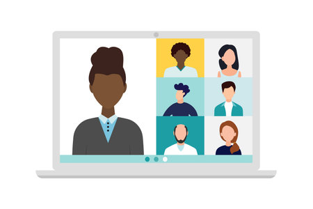 Video conference call, remote project management, quarantine, chat with friends. Vector illustration...