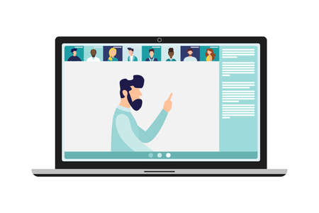 Conference video call, remote project management, quarantine, working from homeのイラスト素材