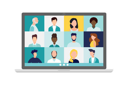Conference video call, remote project management, quarantine, chat with friends. Vector illustration in a modern styleのイラスト素材