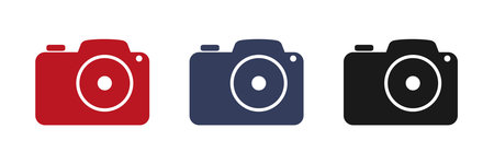 Photo camera icons set. Red, blue, black icon on a white background. Illustration