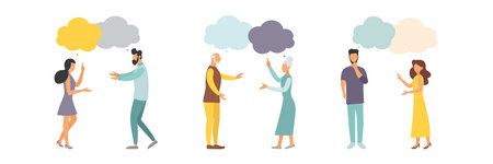 People with thoughts on a white background. Communication concept. Men and women. Flat style. Dialogue illustrationのイラスト素材