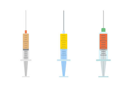 Syringe set, coronavirus vaccine. Flat style. Illustrations.のイラスト素材