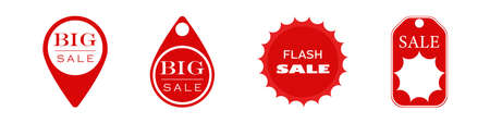 Set of red badges, special offer, flash sale. Illustration.のイラスト素材