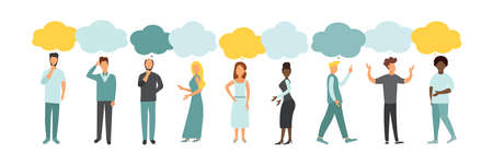 Vector illustration, flat style, people talk. People with thoughts on a white background.のイラスト素材