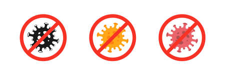 Virus stop icons set. Virus warning sign.のイラスト素材