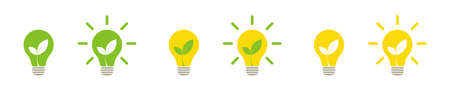 Green leaf of nature energy lamp light. Set of icons. Illustrationのイラスト素材