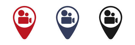 Video camera icon. Map label. Interface element to illustrate mobile concepts and web applications. Thin glyph icon for website design and development, app development. Illustrationのイラスト素材