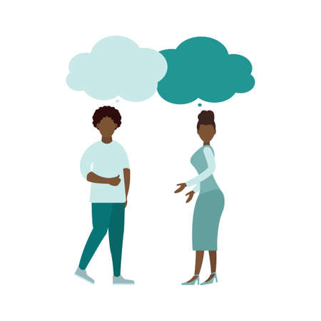 Vector illustration, flat style, people talk. People with thoughts on a white background.のイラスト素材