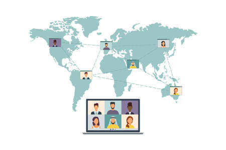 Video conferencing. Remote work. Video call conference, working from home, social distancing, business discussion.のイラスト素材
