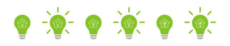 Light bulb on natural energy. House inside a light bulb. Set of icons. Illustrationのイラスト素材