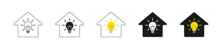 Electricity house logo vectors set. Light bulb in the house. Flat style.のイラスト素材