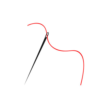 Black needle with red thread. Sewing needle, needle for sewing.のイラスト素材