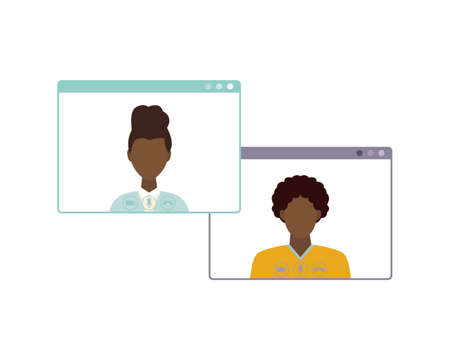 Video conferencing, social distancing, business discussion Working at a distance. Video communication, conference, work from home.のイラスト素材