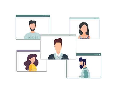 Video conferencing, social distancing, business discussion Working at a distance. Video communication, conference, work from home.のイラスト素材