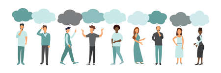 Vector illustration, flat style, people talk. People with thoughts on a white background.のイラスト素材