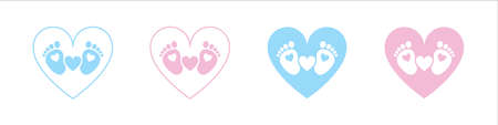 Baby foot barefoot heart icon. Set.のイラスト素材