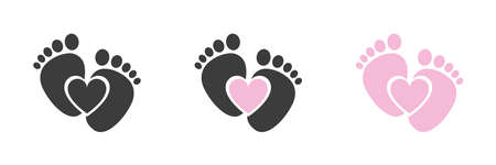 Baby foot barefoot heart icon. Set.のイラスト素材