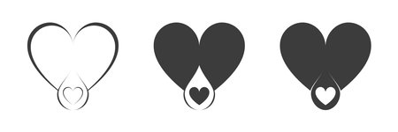 Water drop and heart icons set. Vector illustrationのイラスト素材