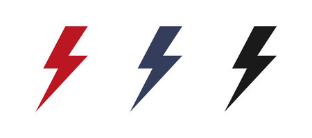 Set of electrical lightning designs. Thunder icons. Modern flat style.