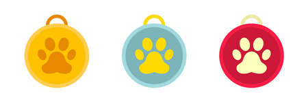 Animal paw icons set. Flat design. Award symbol icons set. Medal concept for the winner of a pet show. Vector illustration.のイラスト素材