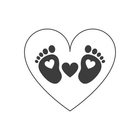 Baby barefoot heart icon. Black is isolated on a white background. Illustration.のイラスト素材