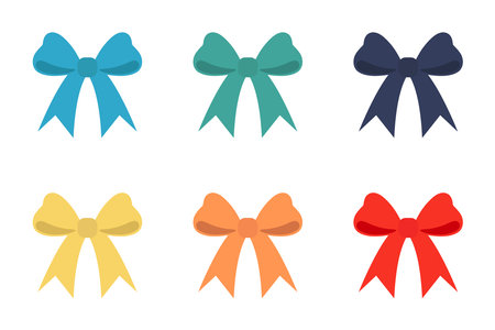 Christmas and New Year's red bow. Gift set of bows. Vector illustration.のイラスト素材