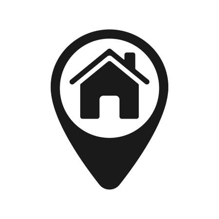 Black and white icon with a house sign. Map label. Illustrationのイラスト素材