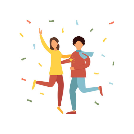 Celebrating Christmas. Friends are having fun. People wish a happy new year. Vector illustration.のイラスト素材