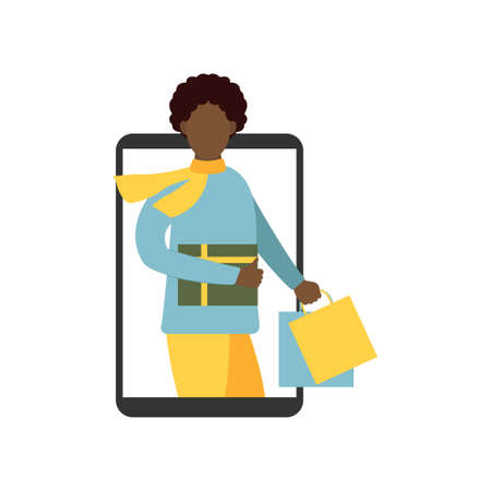 Christmas discounts online. Muschina makes purchases on the Internet. Vector illustration.のイラスト素材