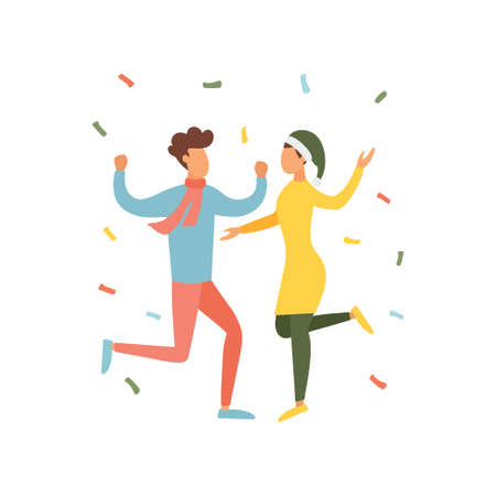 Celebrating Christmas. Friends are having fun. People wish a happy new year. Vector illustration.のイラスト素材