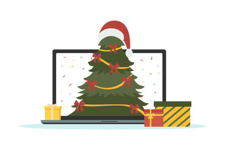 Christmas discounts online. Online shopping. Vector illustration.のイラスト素材